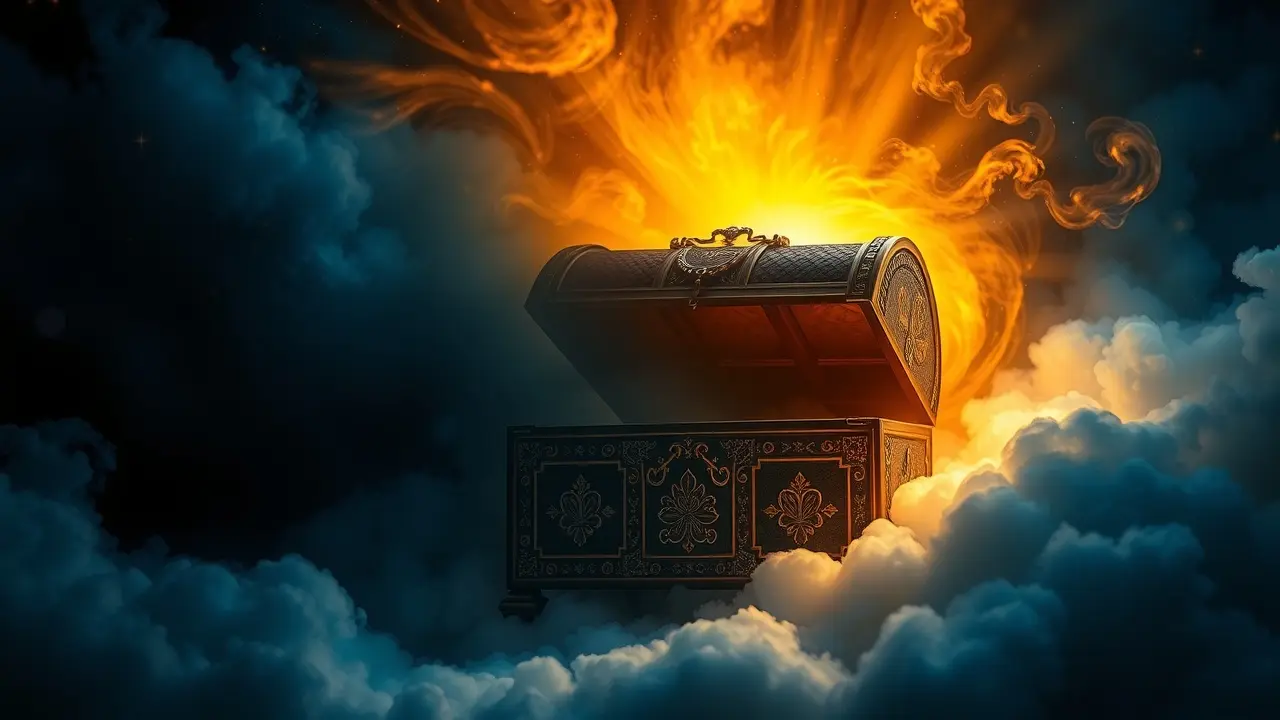 Sonhar com Desvendamento: Descubra o Significado Oculto Baú entreaberto revelando luz em sonho de desvendamento.