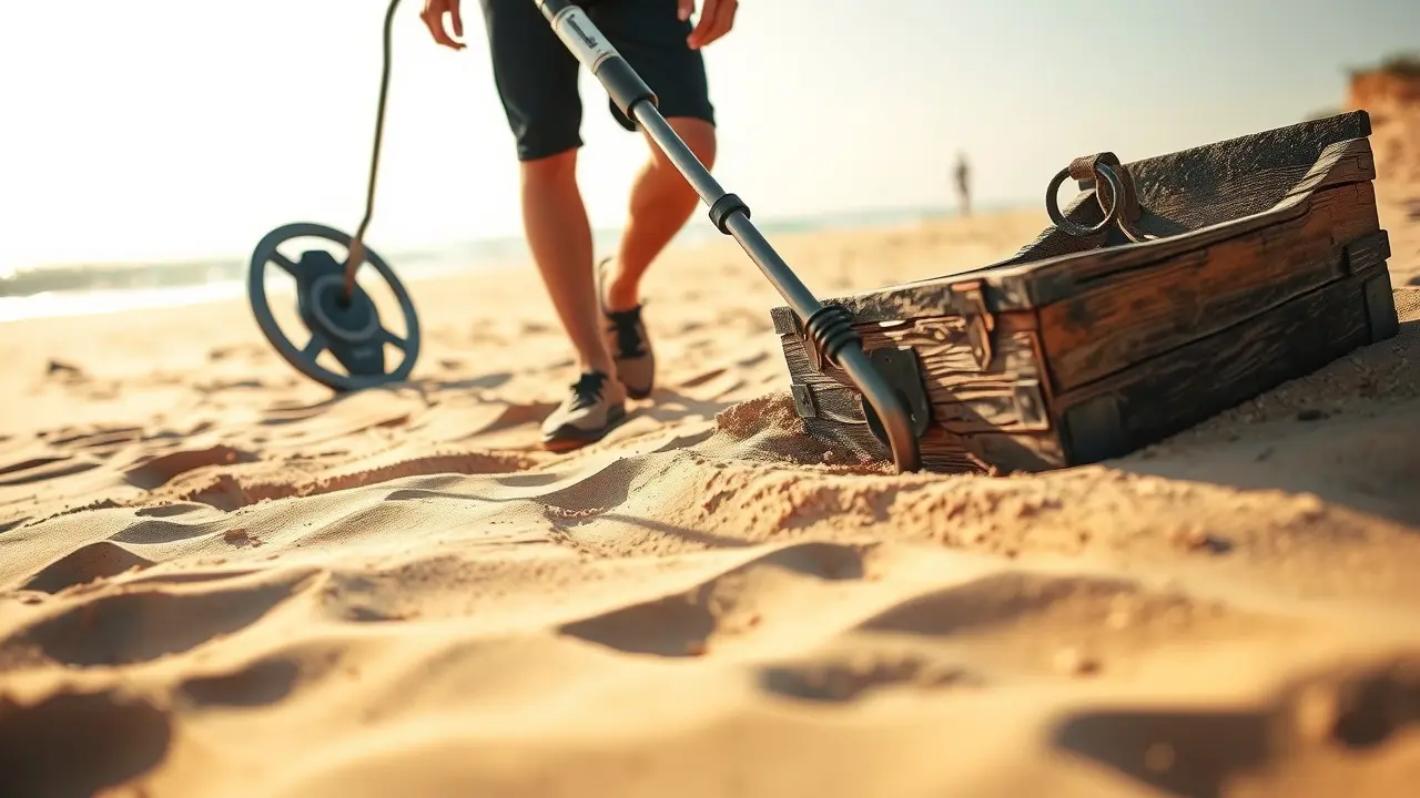 Pessoa usando detector de metais na praia
