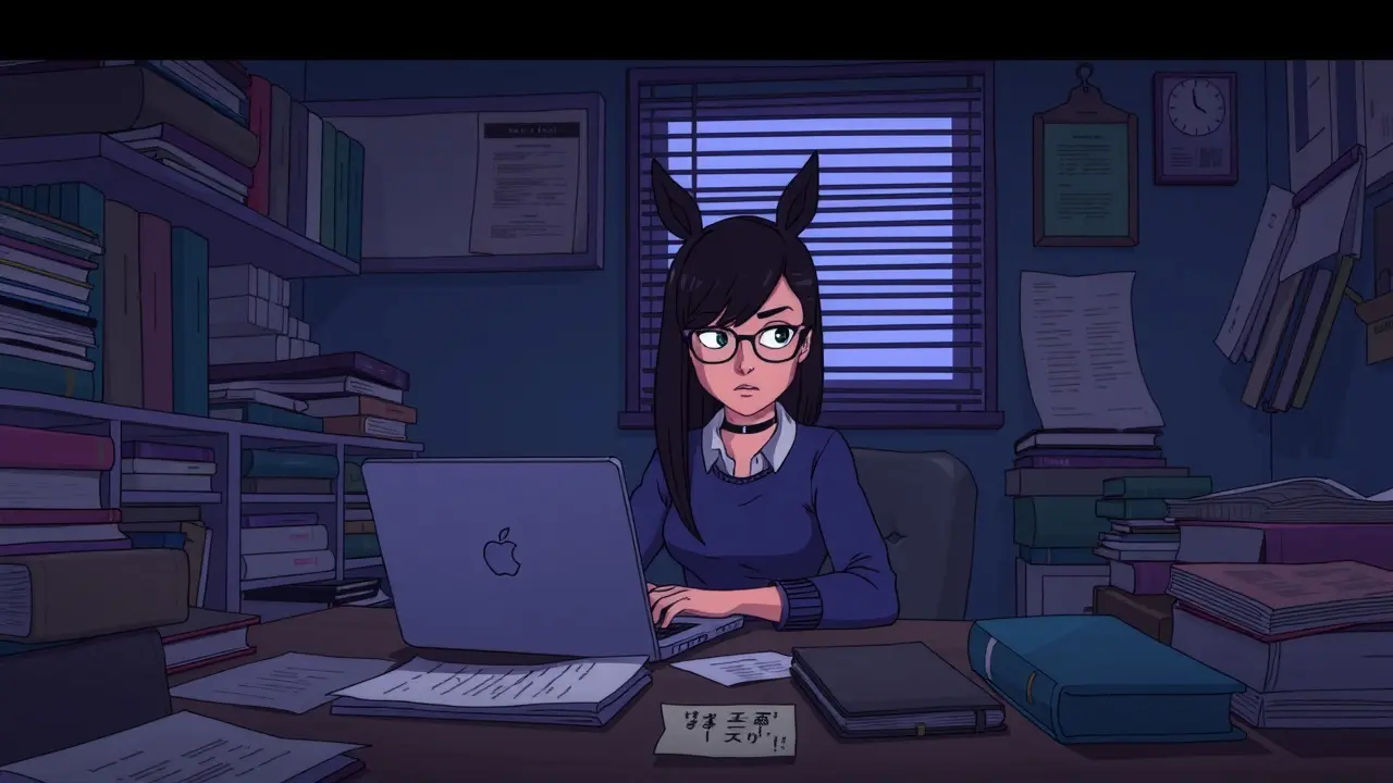 Significado de Sonhar com Diane Nguyen: Desvende os Mistérios Mulher pensativa digitando em um laptop, representando o sonho com Diane Nguyen.