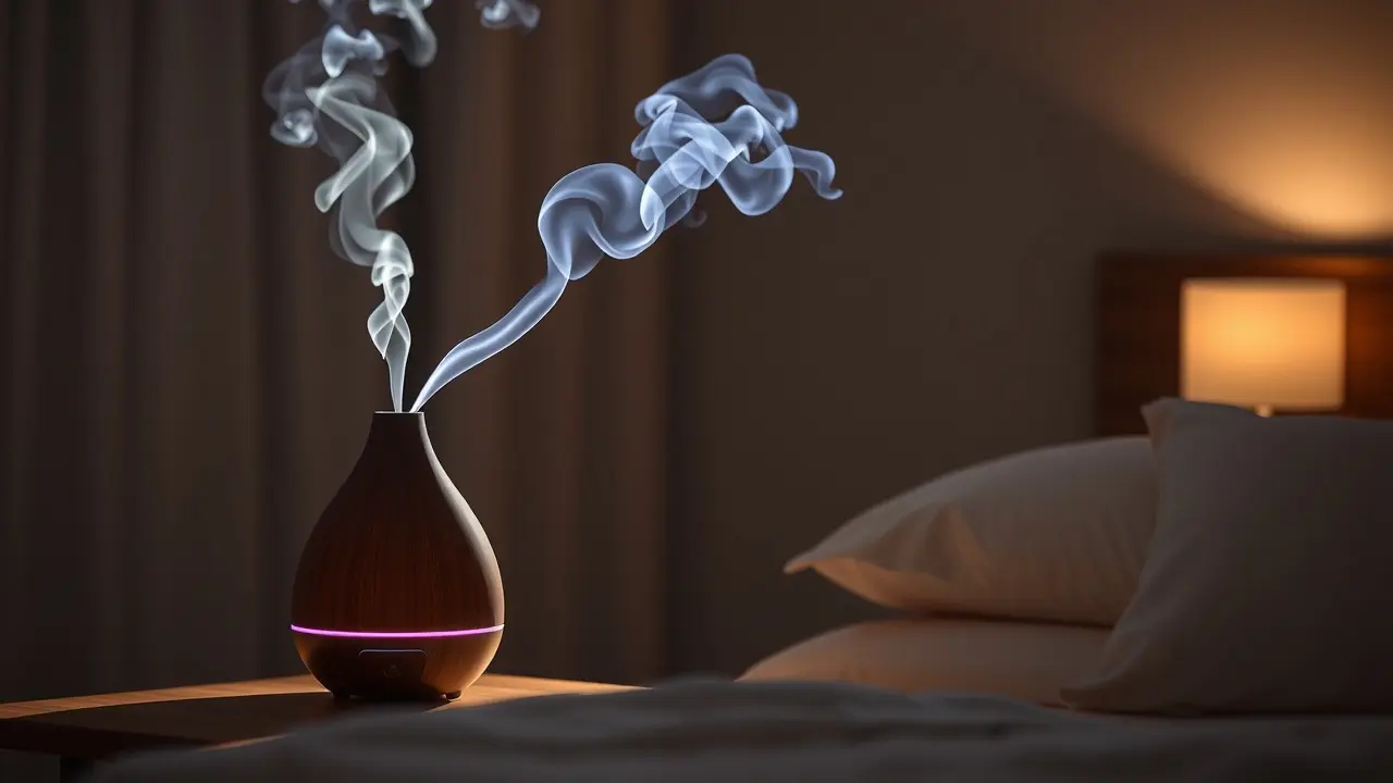 Sonhar com Difusor: Descubra os Significados Ocultos Difusor de aroma liberando névoa em quarto sereno.