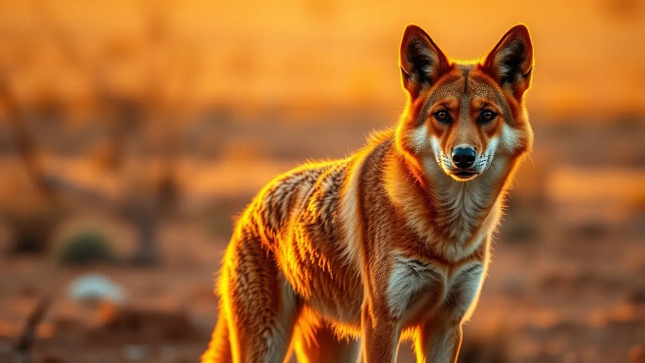 Dingo na natureza ao pôr do sol