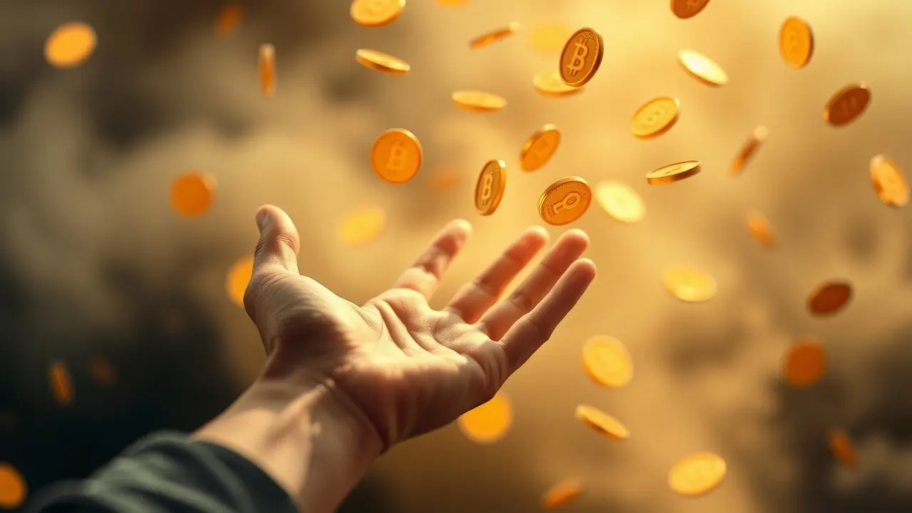 Mão alcançando moedas de ouro em sonho