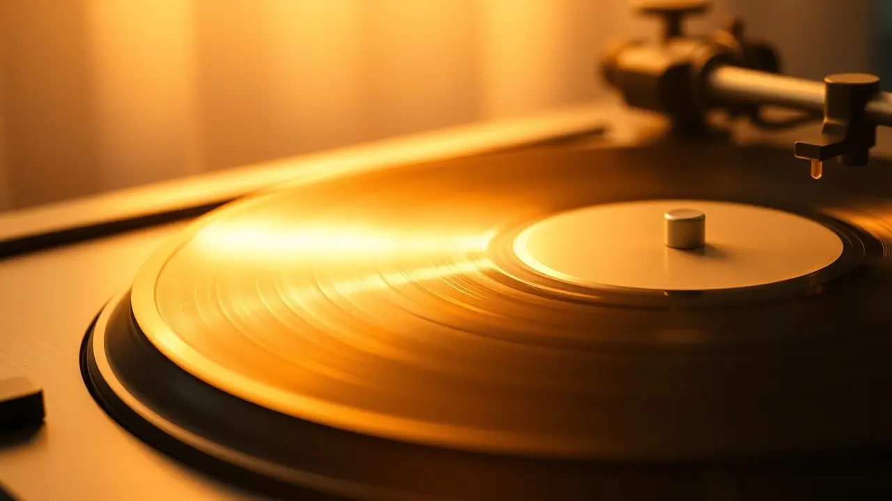 Disco de vinil girando em toca-discos vintage