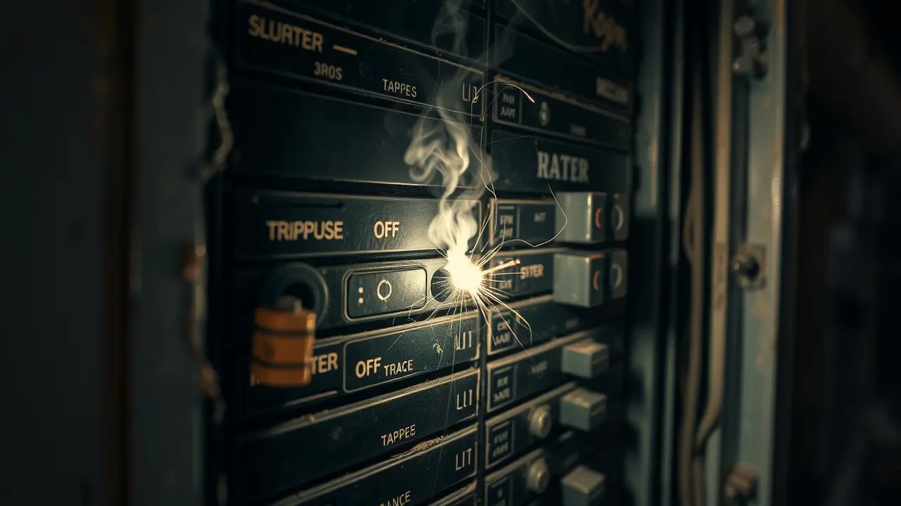 Sonhar com Disjuntor: Descubra os Significados Ocultos Painel elétrico antigo com disjuntor desligado e outro em curto.
