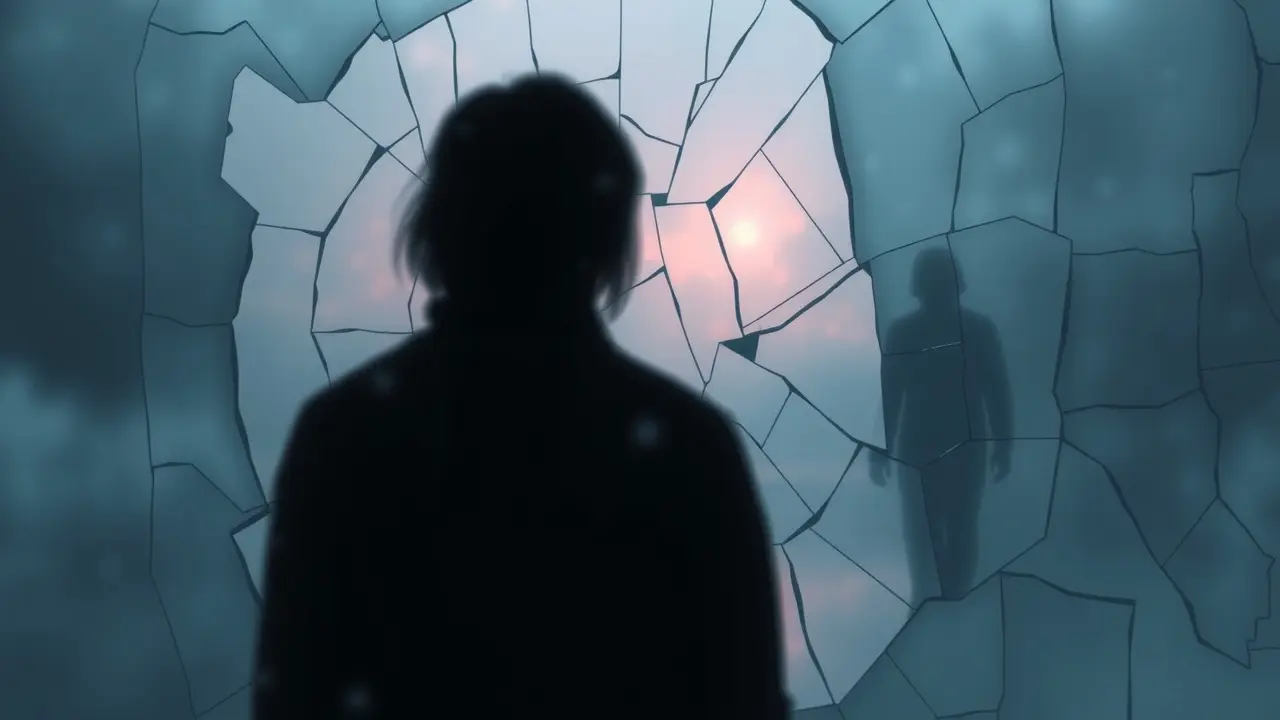 Reflexos distorcidos em um espelho quebrado, representando sonhos com distorção.