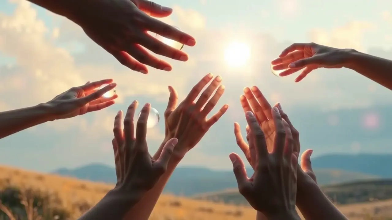 Sonhar com Distribuição: Descubra os Significados e Interpretações Mãos recebendo orbes de luz: compartilhamento e abundância.