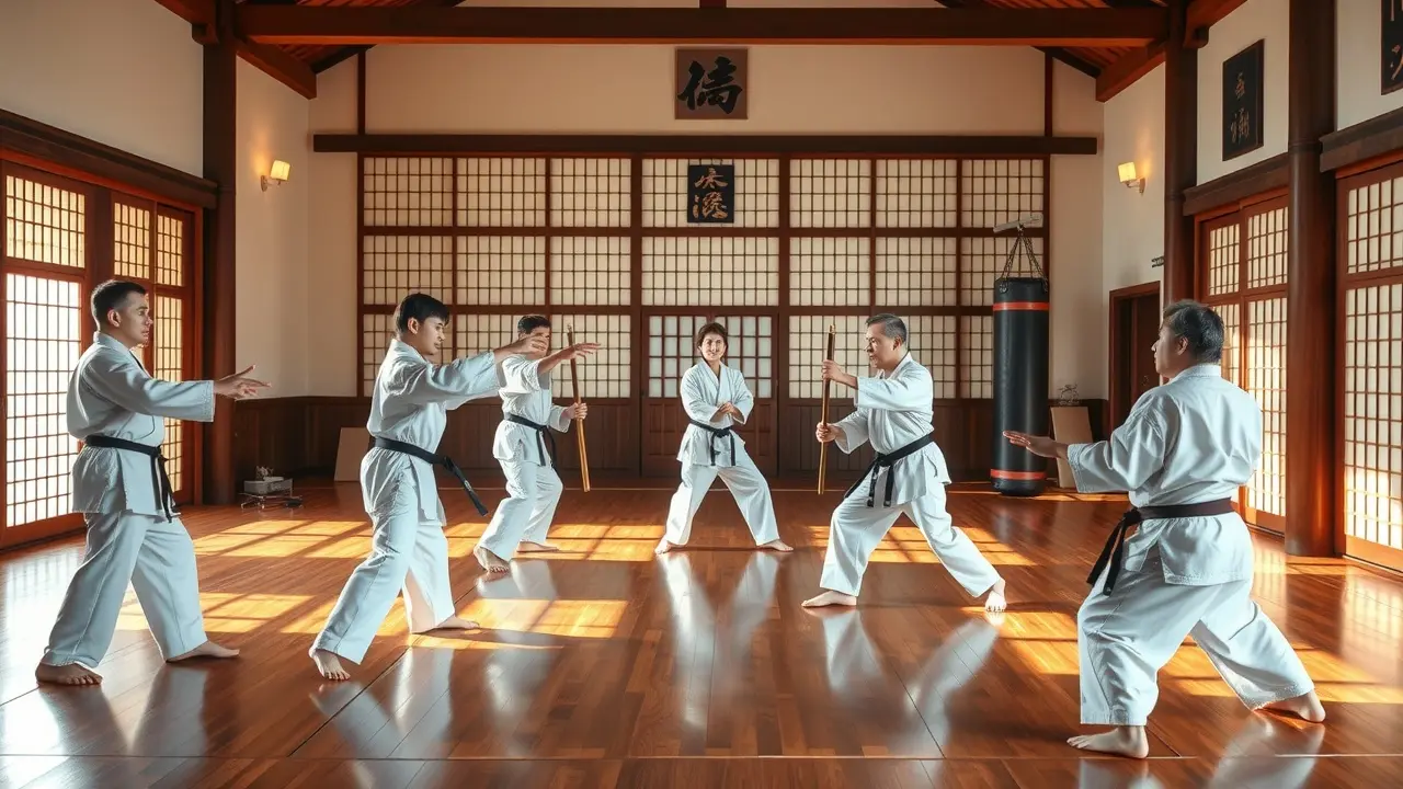 Sonhar com Dojo: Descubra o Significado e as Lições Ocultas Interior de um dojo com praticantes de artes marciais