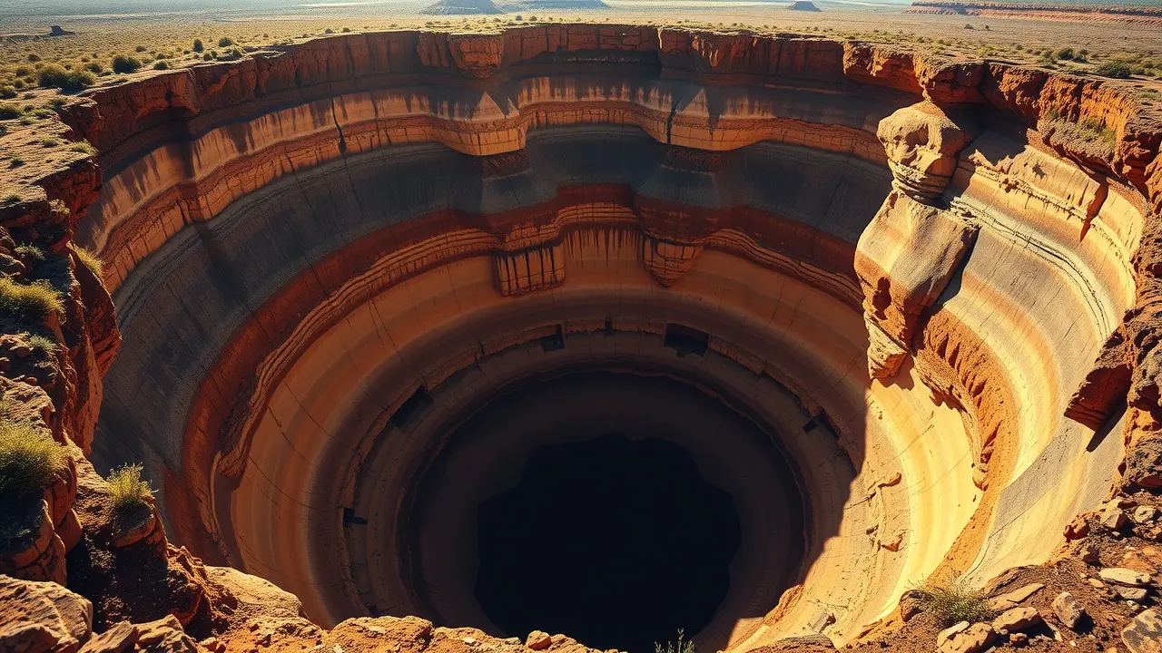 Visão dramática de uma dolina iluminada pelo sol.