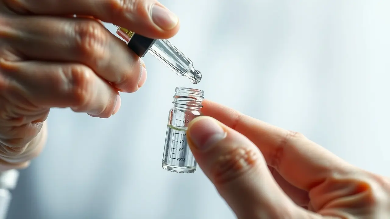 Mão dosando líquido com precisão