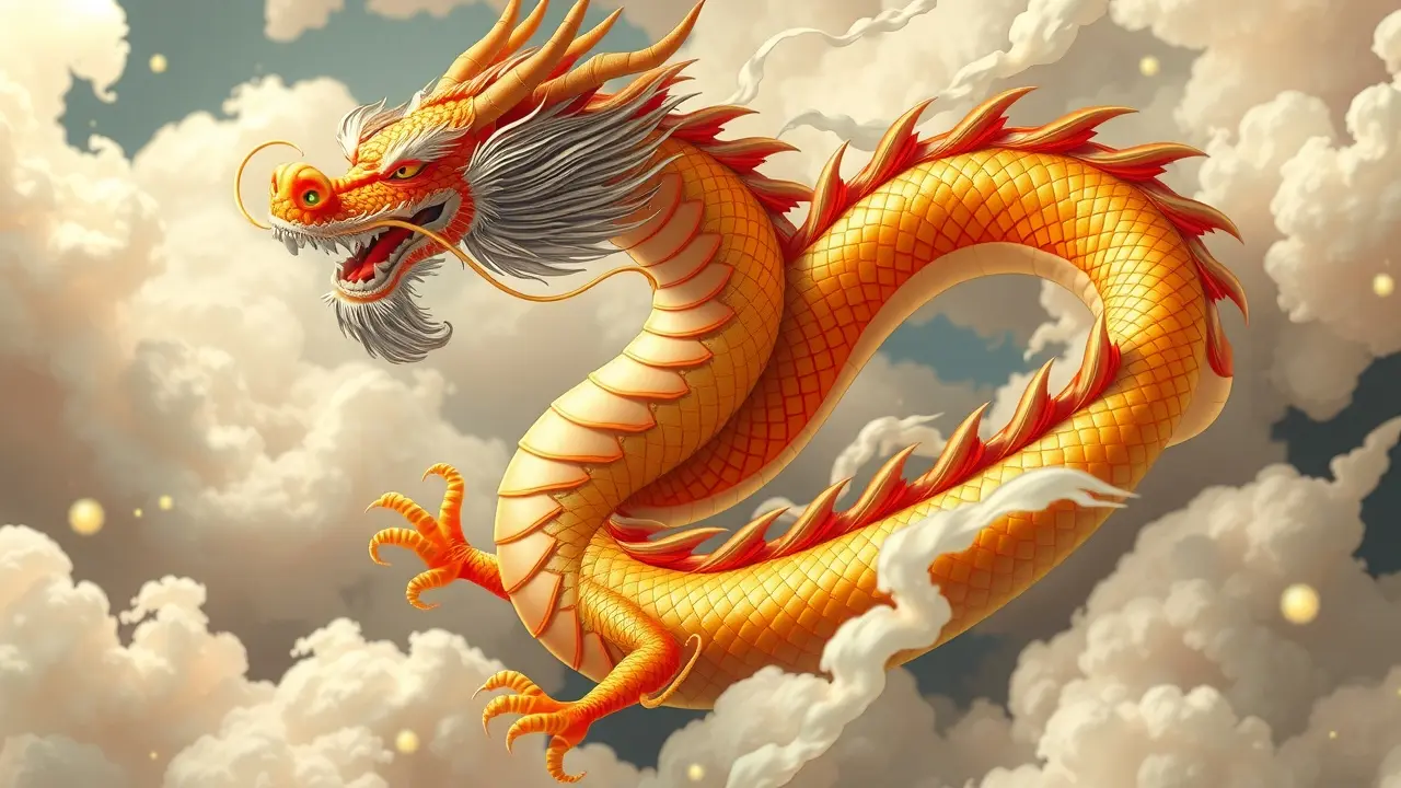 Dragão chinês em espiral nas nuvens.