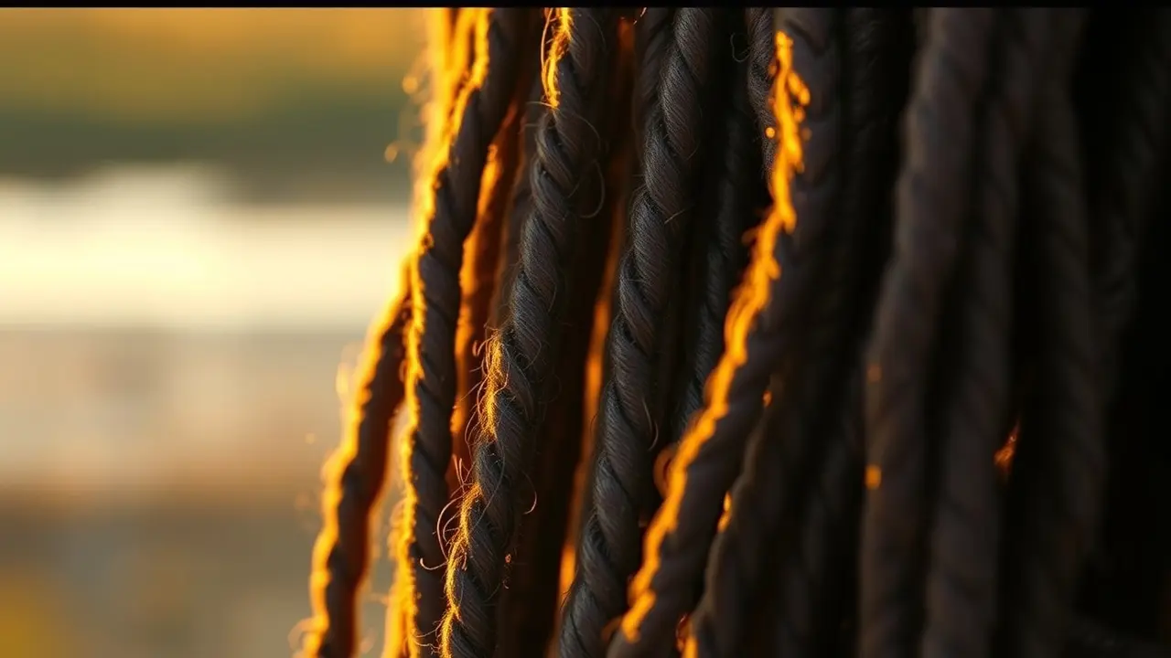 Mulher com longos dreadlocks bem cuidados.