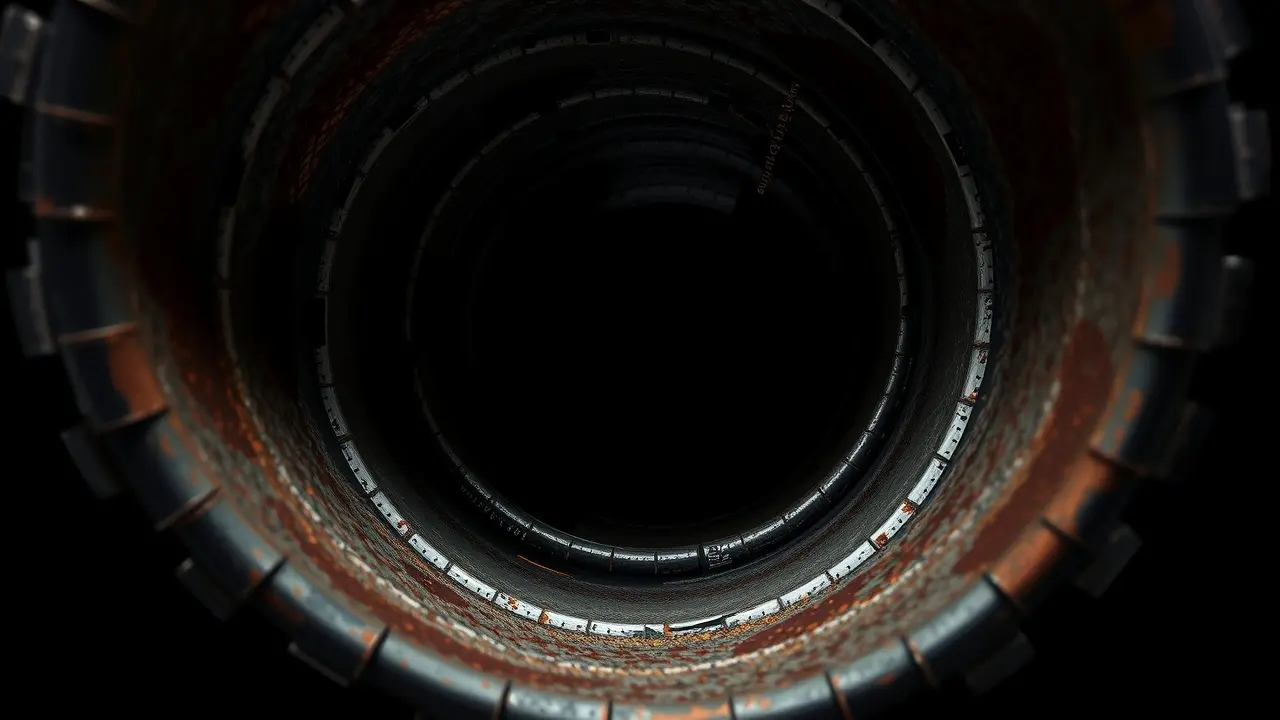 Duto de metal espiral contra um fundo escuro.