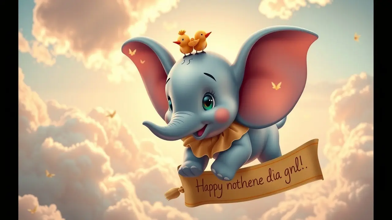 Sonhar com Dumbo: Descubra o Significado e as Mensagens Ocultas Dumbo voando em um céu colorido.