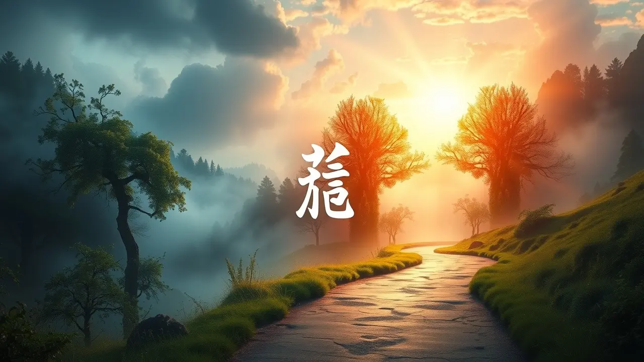 Caminho bifurcado simbolizando dualidade em sonho (Duì).