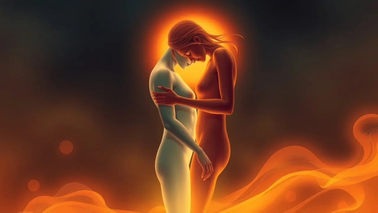 Sonhar com Díade: Desvende os Significados e Simbolismos! Duas figuras entrelaçadas simbolizando equilíbrio e dualidade