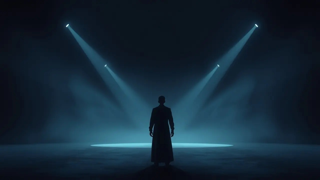 Homem escutando eco em caverna escura