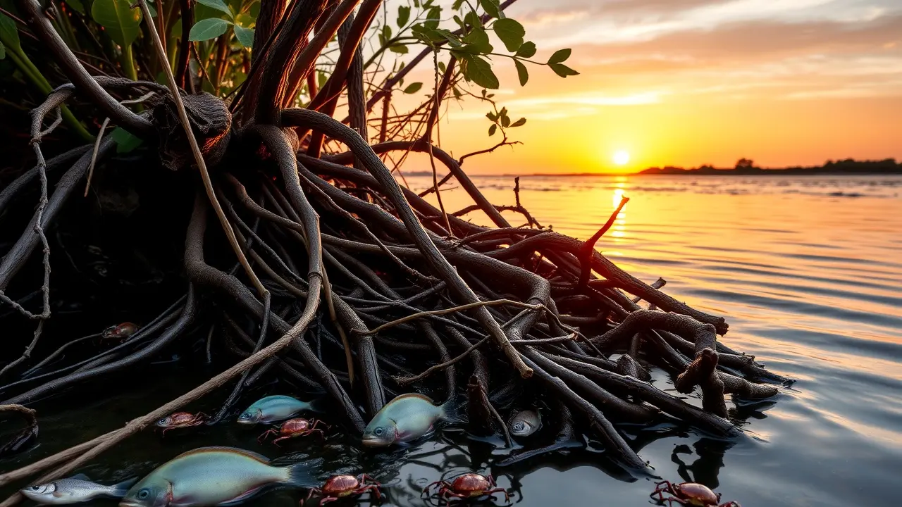 Manguezal vibrante ao entardecer
