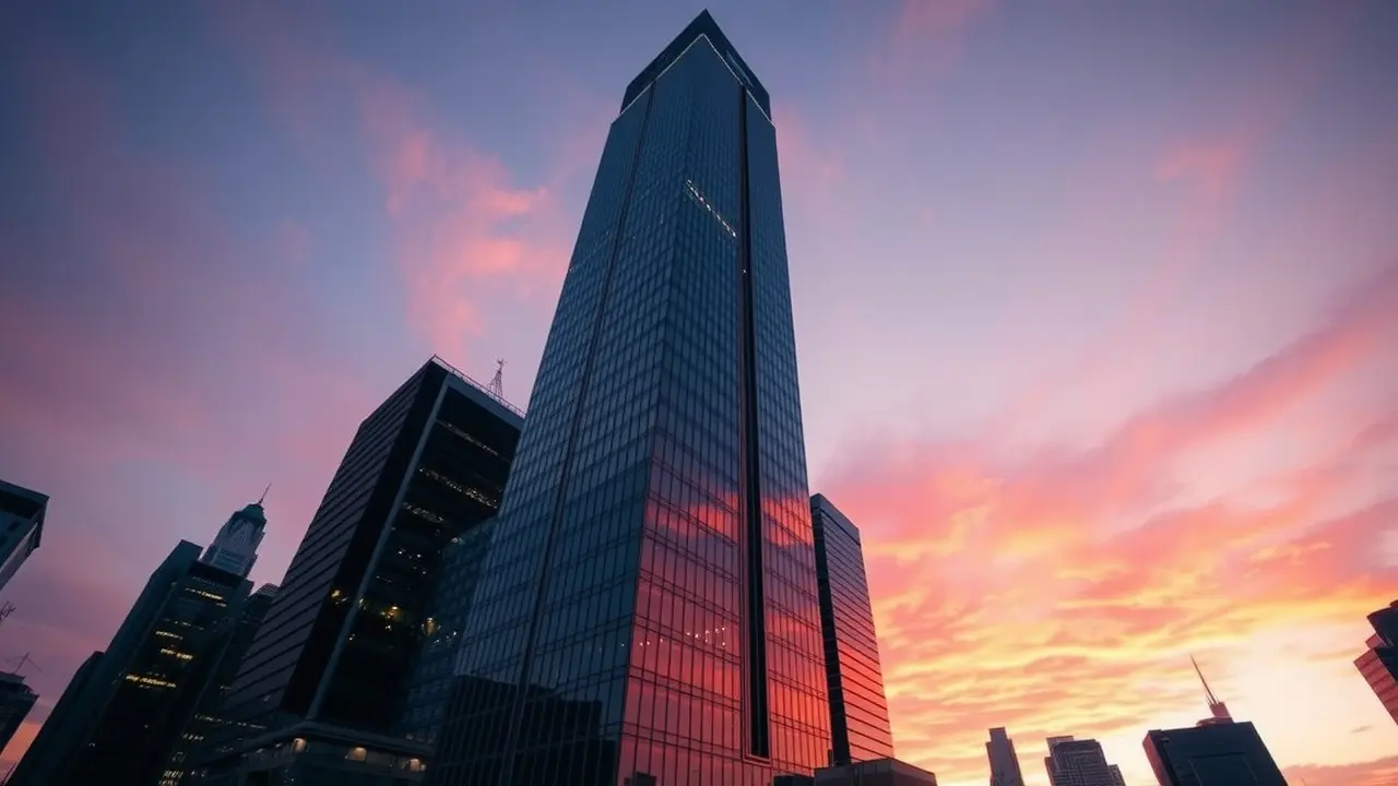 Sonhar com Edifício: Descubra os Significados e Interpretações Um imponente arranha-céu ao pôr do sol.