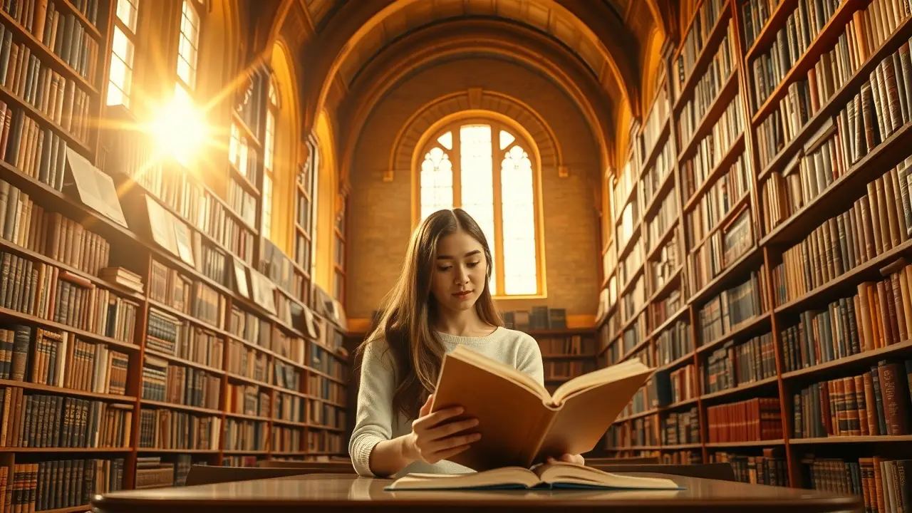 Mulher lendo em biblioteca – Sonhar com educação