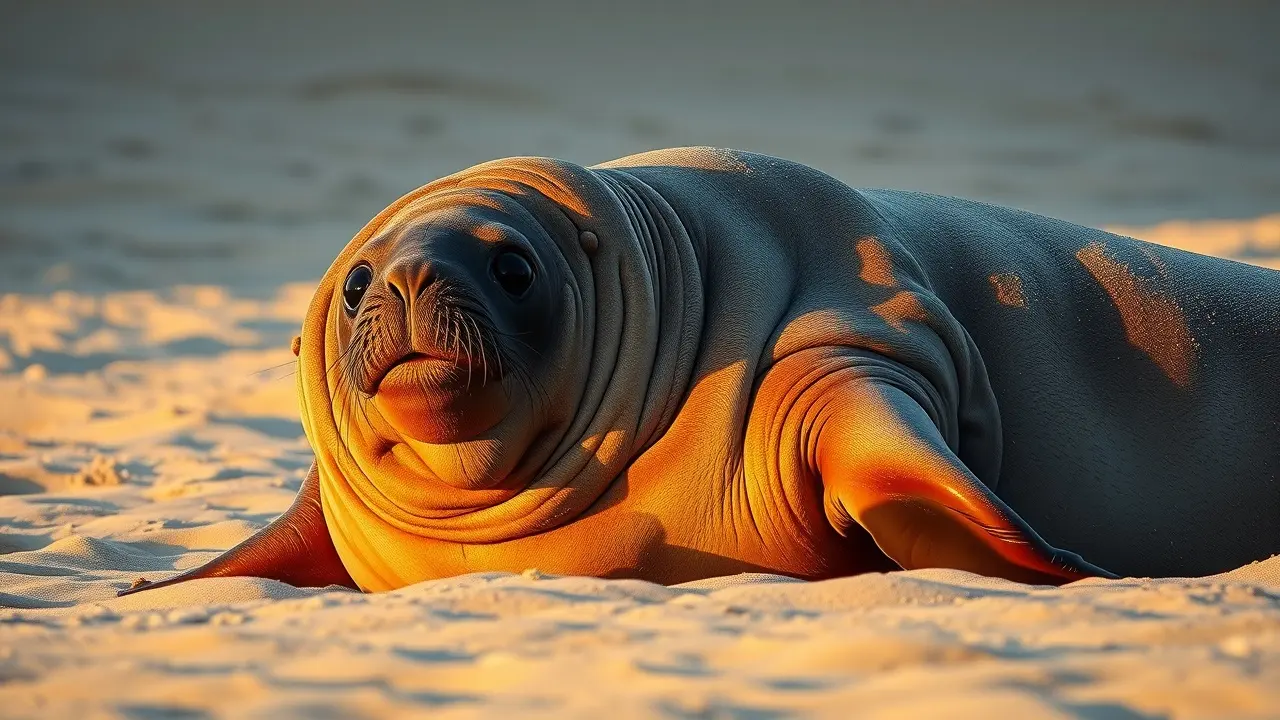 Elefante-marinho descansando na praia.