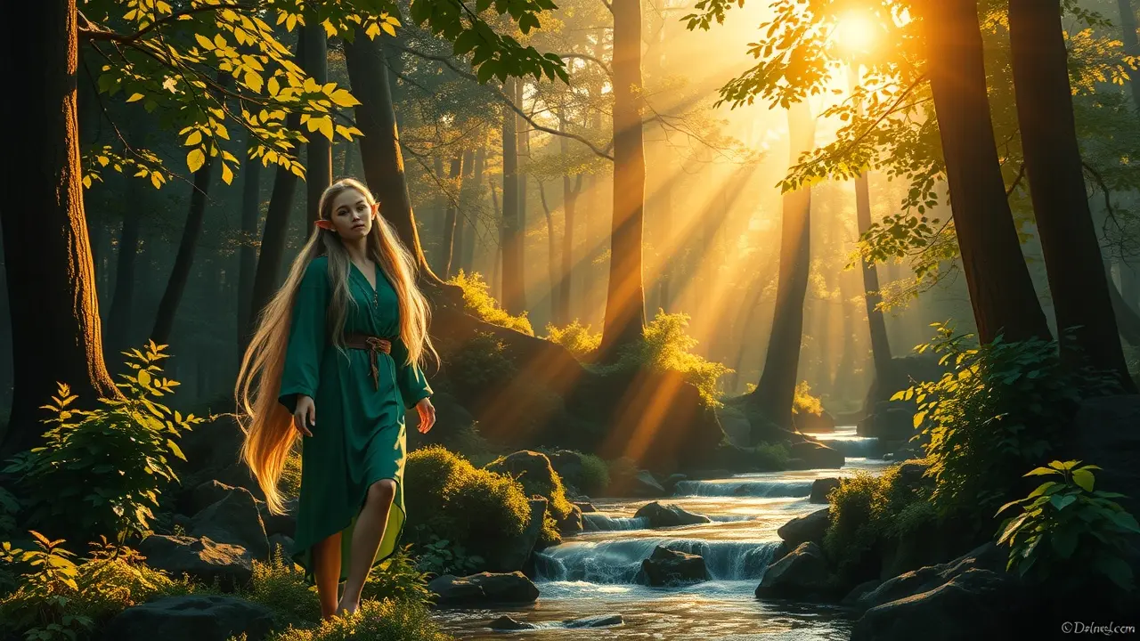 Elfo em floresta mágica