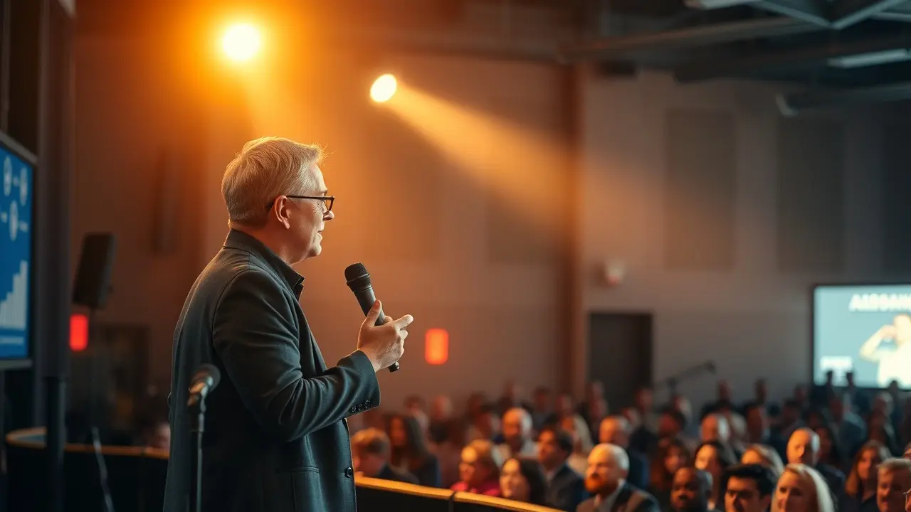 Pessoa confiante discursando