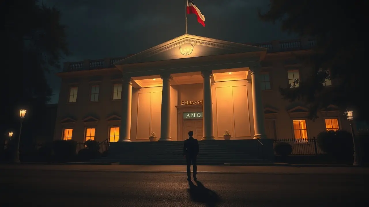 Sonhar com Embaixada: Descubra o Significado e as Implicações Embaixada iluminada à noite