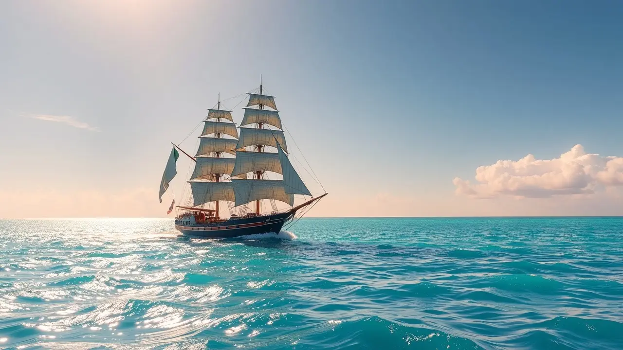 Navio a vela navegando em águas calmas