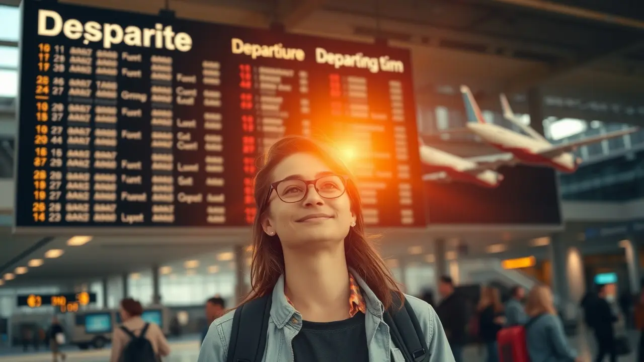 Sonhar com Embarque: Descubra os Significados e Interpretações! Pessoa em frente a painel de embarque no aeroporto