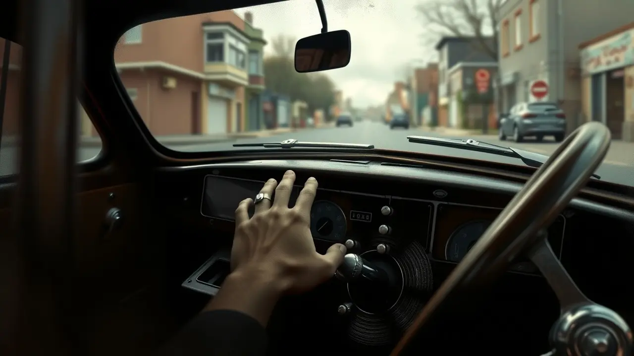 Mão operando embreagem de carro antigo