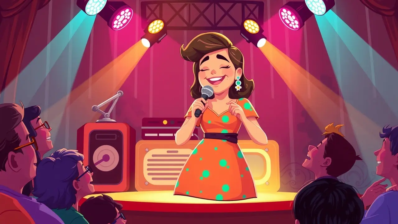 Significado de Sonhar com Emilinha Borba: Interpretações e Simbolismos Emilinha Borba cantando em show vintage, alegria e nostalgia.