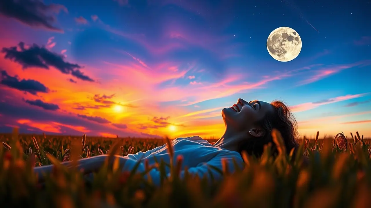 Sonhar com Emoção: Descubra os Significados Ocultos Pessoa deitada sob um céu emocional em sonho