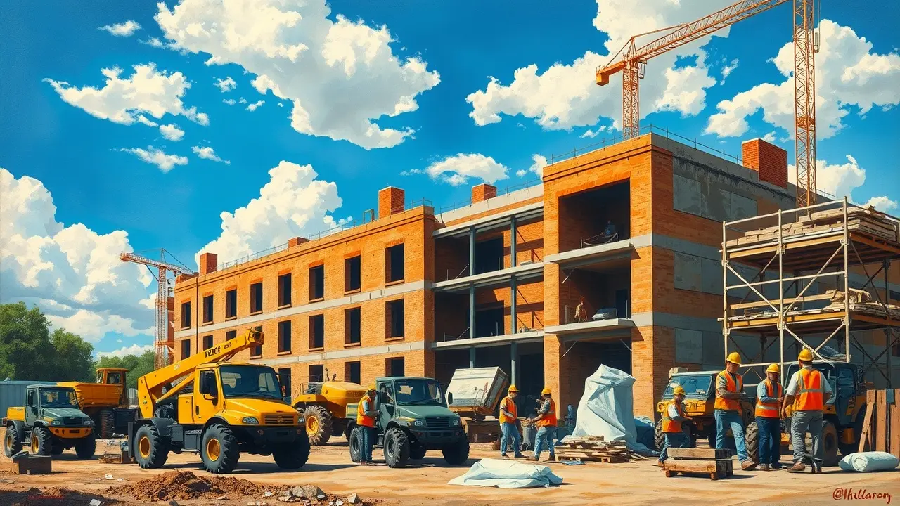 Sonhar com Empreitada: Descubra os Significados Ocultos Canteiro de obras movimentado simbolizando empreitada.