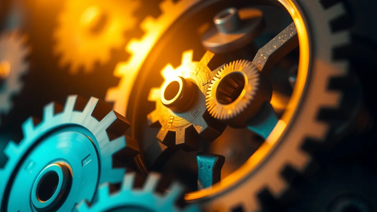 Engrenagens se encaixando, simbolizando harmonia.
