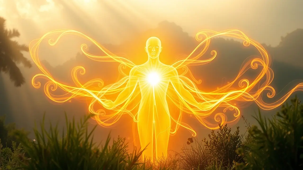 Sonhar com Energia Vital: Descubra os Significados e Interpretações Pessoa irradiando energia vital dourada.