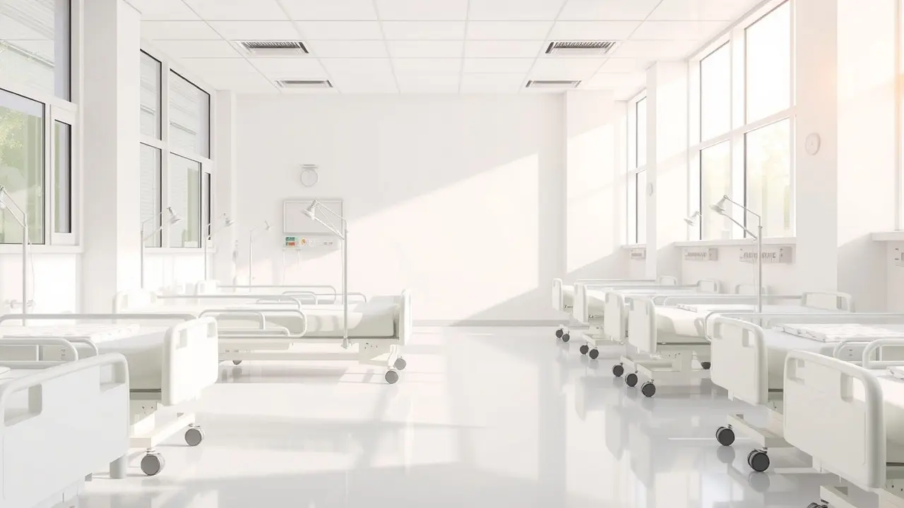 Sonhar com Enfermaria: Descubra o Significado Oculto Enfermaria iluminada e vazia, transmitindo calma.