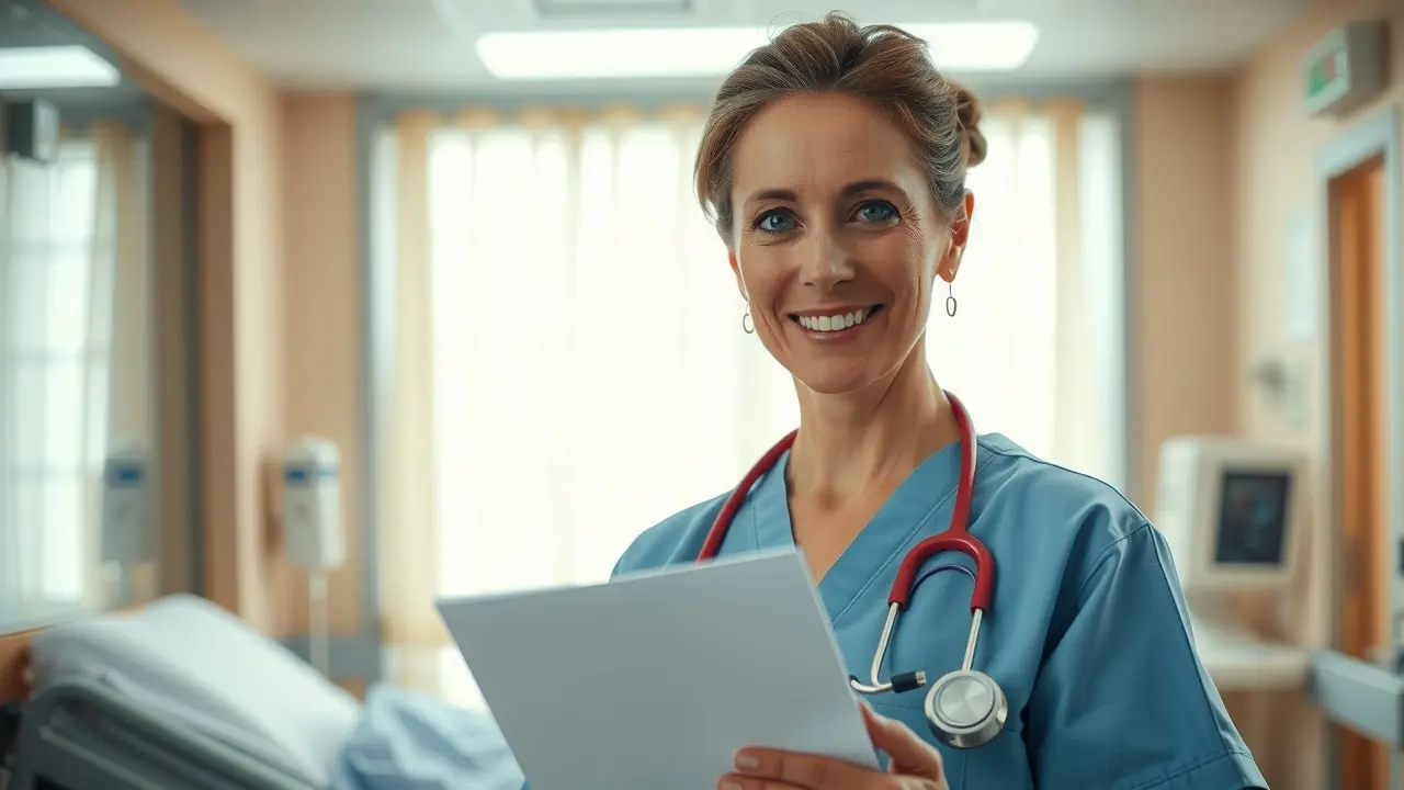 Enfermeira sorrindo em hospital