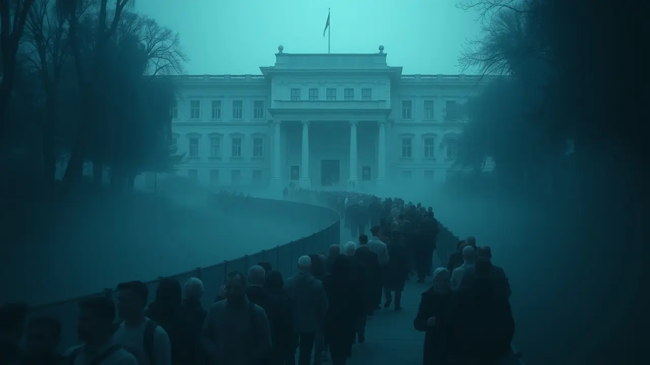 Pessoas aguardando em fila extensa