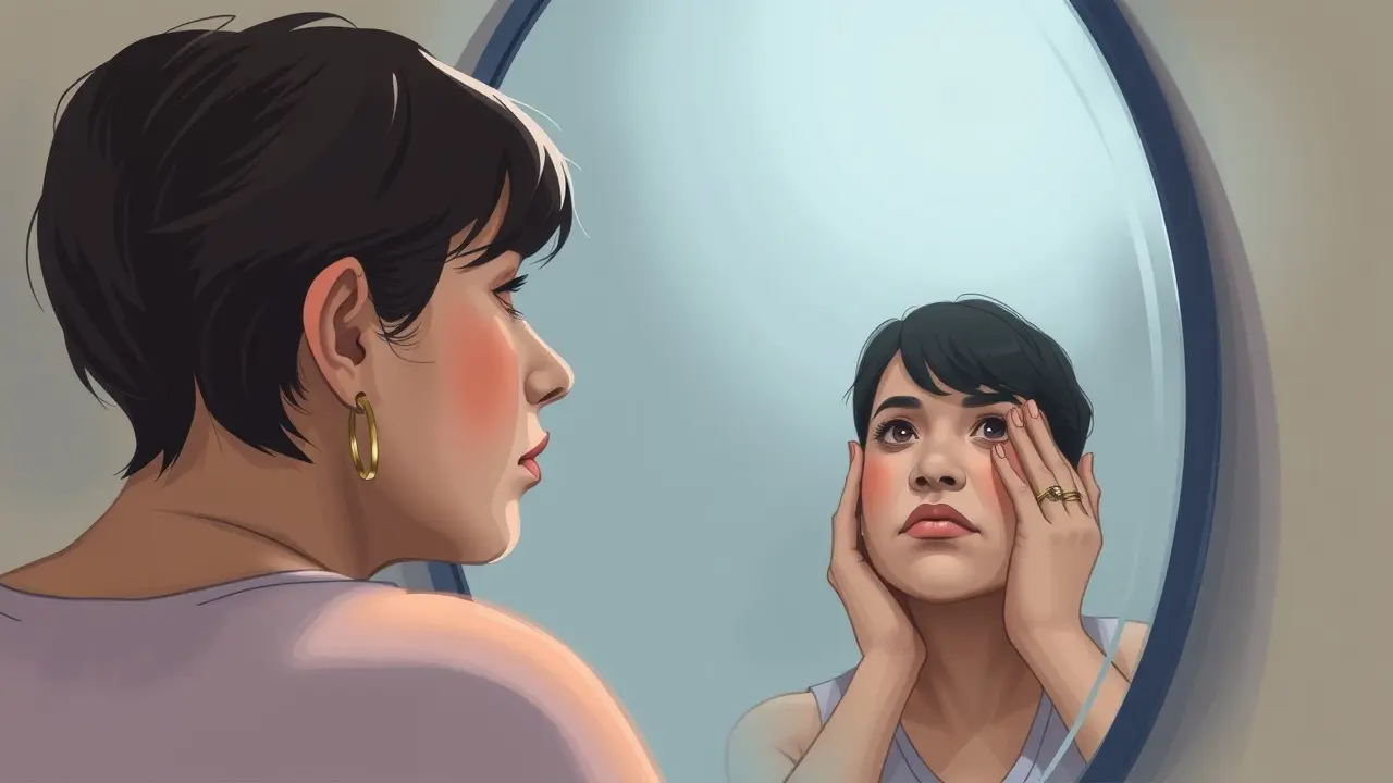 Sonhar com Engorda: Descubra os Significados Ocultos Pessoa refletindo sobre a autoimagem após um sonho com engorda