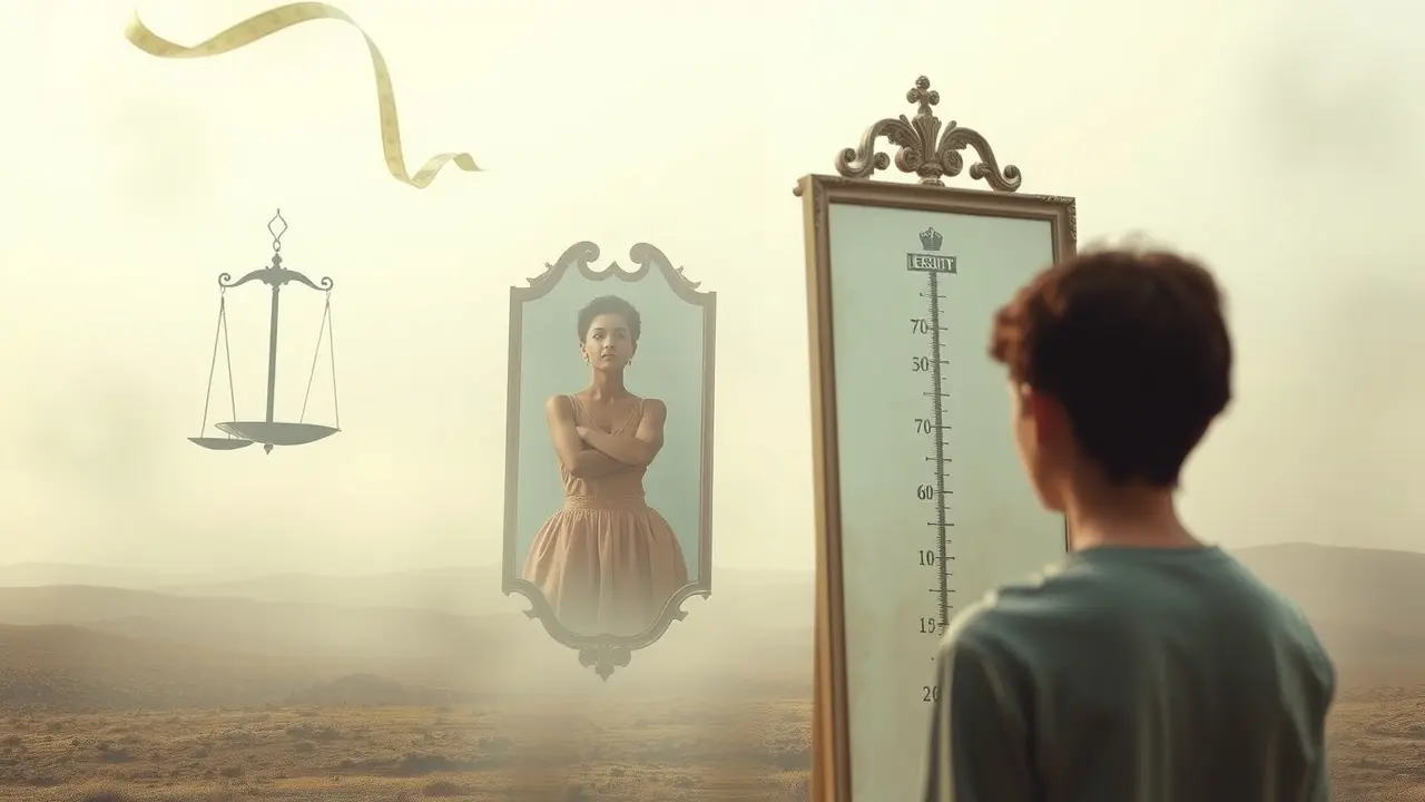 Sonhar com Engordar: Descubra os Significados e Interpretações! Reflexo distorcido em espelho simbolizando sonhar com engordar