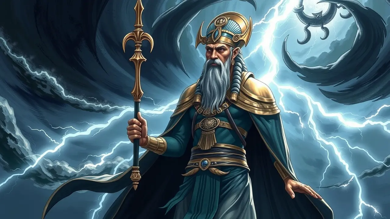 Ilustração de Enlil, deus sumério do vento e tempestades.