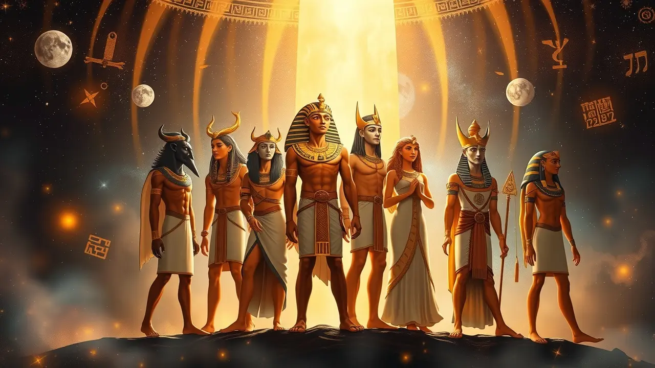 Significado de Sonhar com Enéade: Uma Jornada de Autoconhecimento Ilustração da Enéade Egípcia.