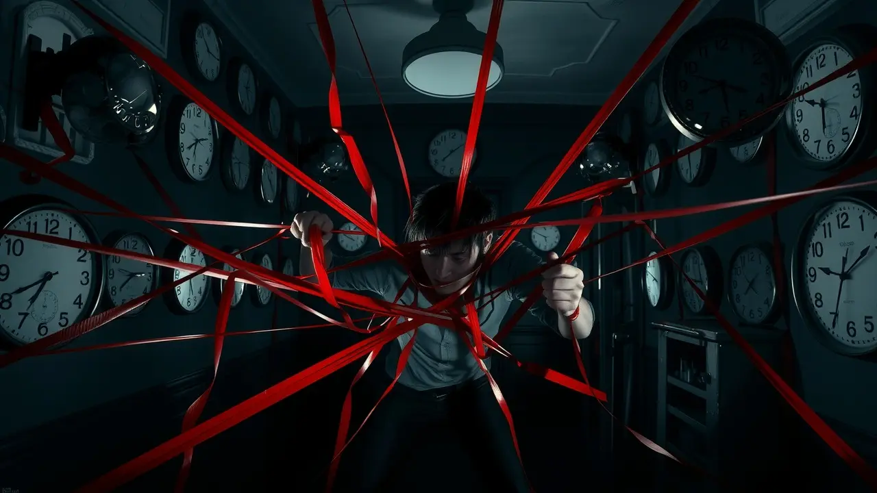 Pessoa presa em teia de burocracia