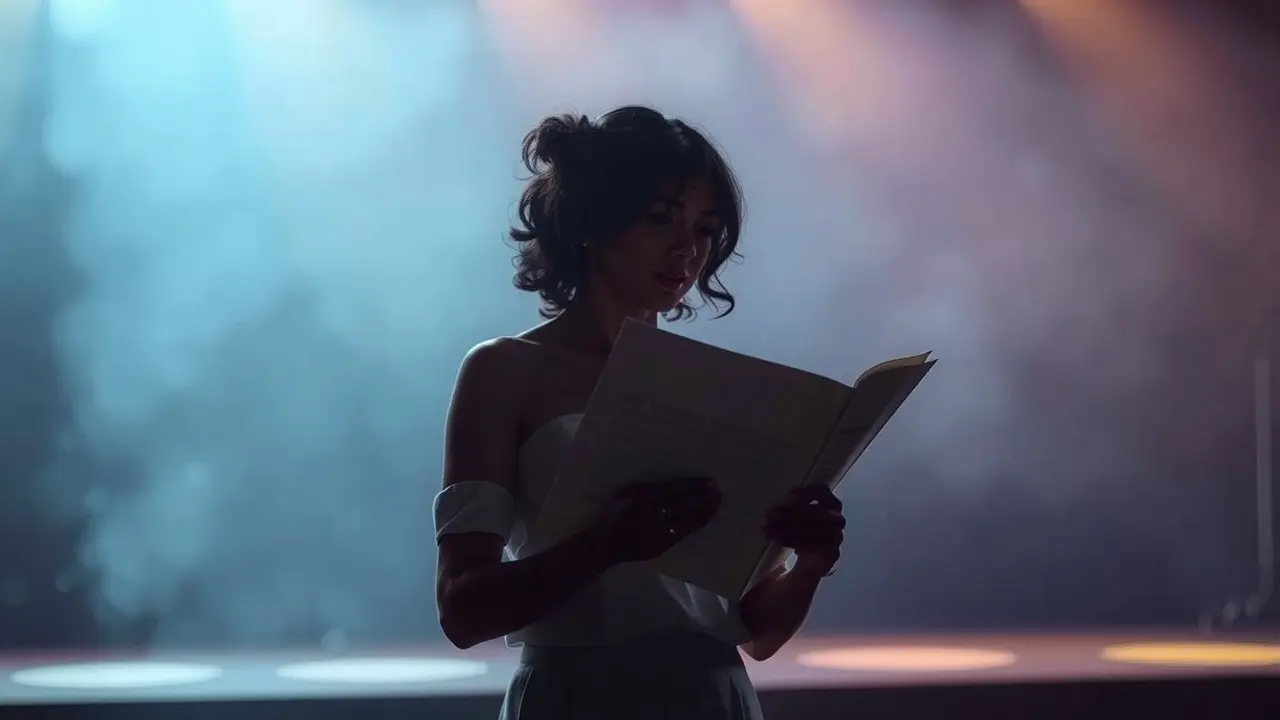 Sonhar com Ensaio: Descubra os Significados e Interpretações Pessoa ensaiando em um palco, iluminação suave.