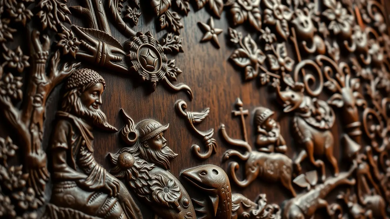 Entalhe detalhado em madeira