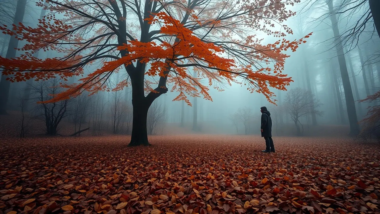 Homem contemplando a natureza no outono