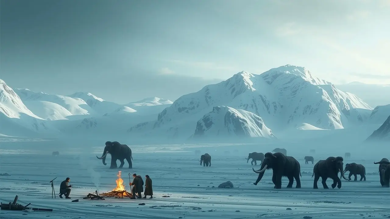 Sonhar com Era Glacial: Descubra o Significado e as Interpretações Paisagem congelada da era glacial com humanos e animais.