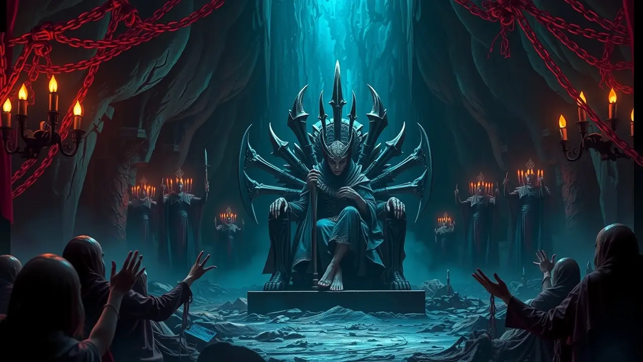 Ereshkigal no trono, rainha do submundo.