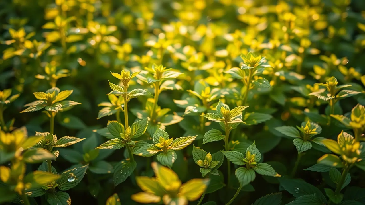 Campo de erva-cidreira verdejante sob a luz do sol.