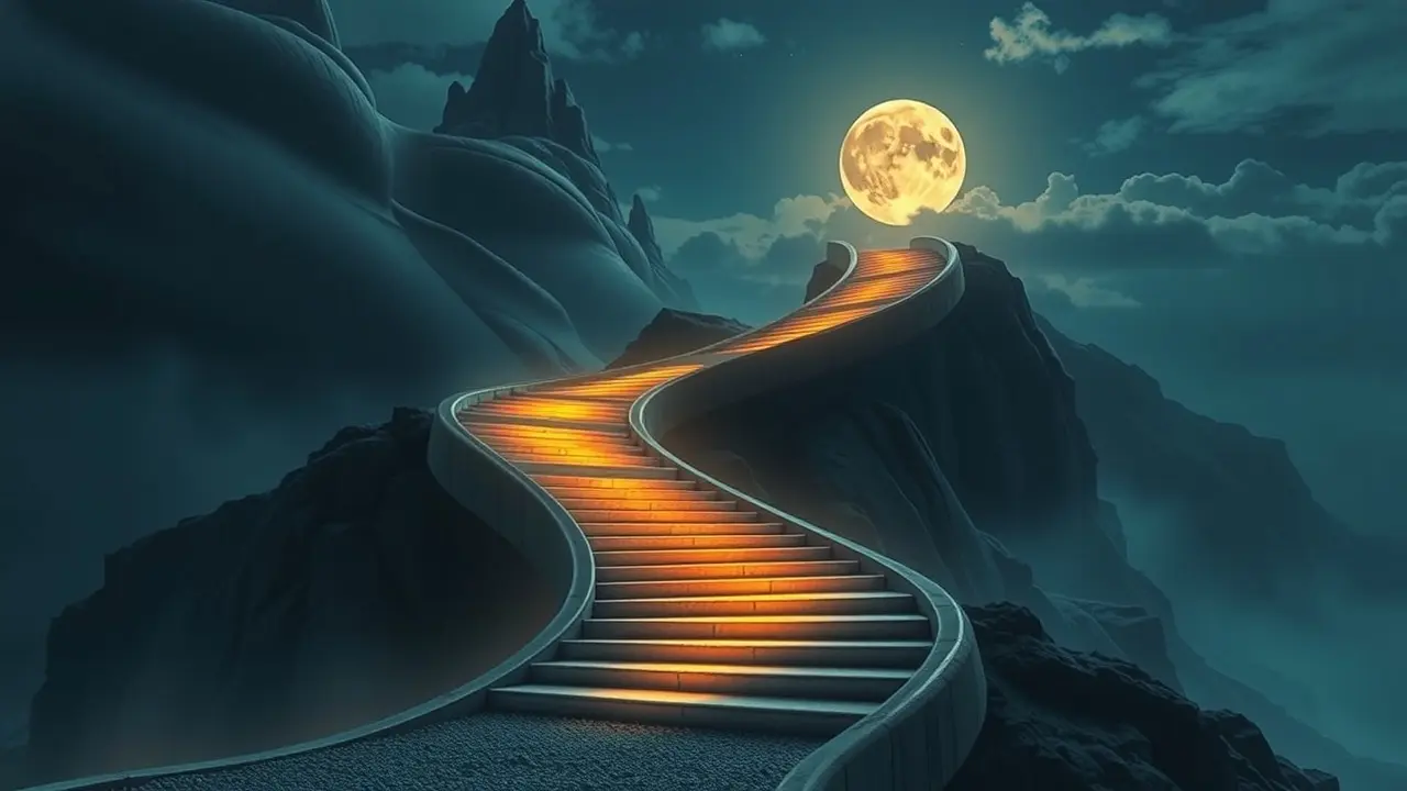 Sonhar com Escada: Descubra os Significados e Interpretações! Ilustração de uma escada para sonhos e ambições.